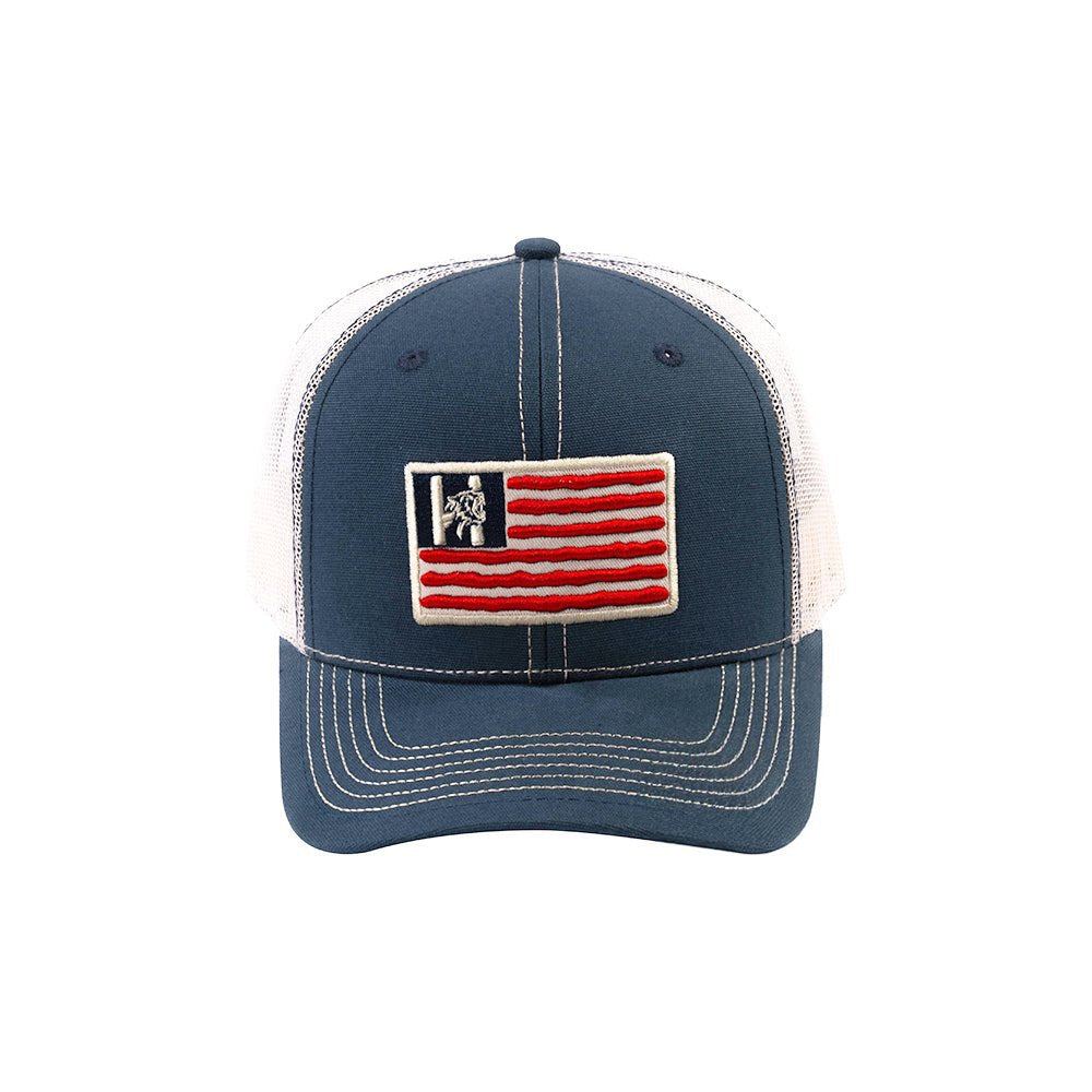 Unisex Embroidered The Us Flag, 6-Panel Trucker Hat, Navy/Beige, Classic, Adjustable Fit