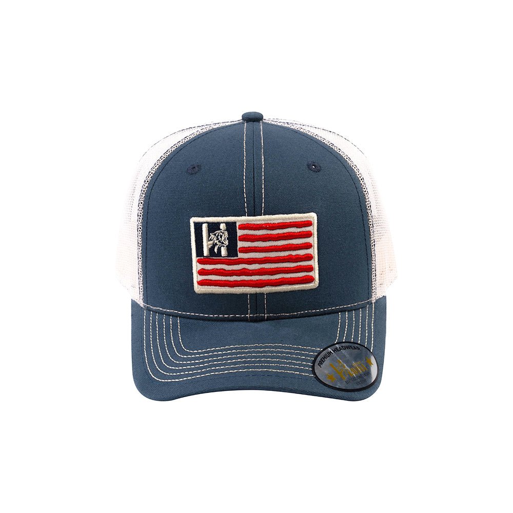 Unisex Embroidered The Us Flag, 6-Panel Trucker Hat, Navy/Beige, Classic, Adjustable Fit