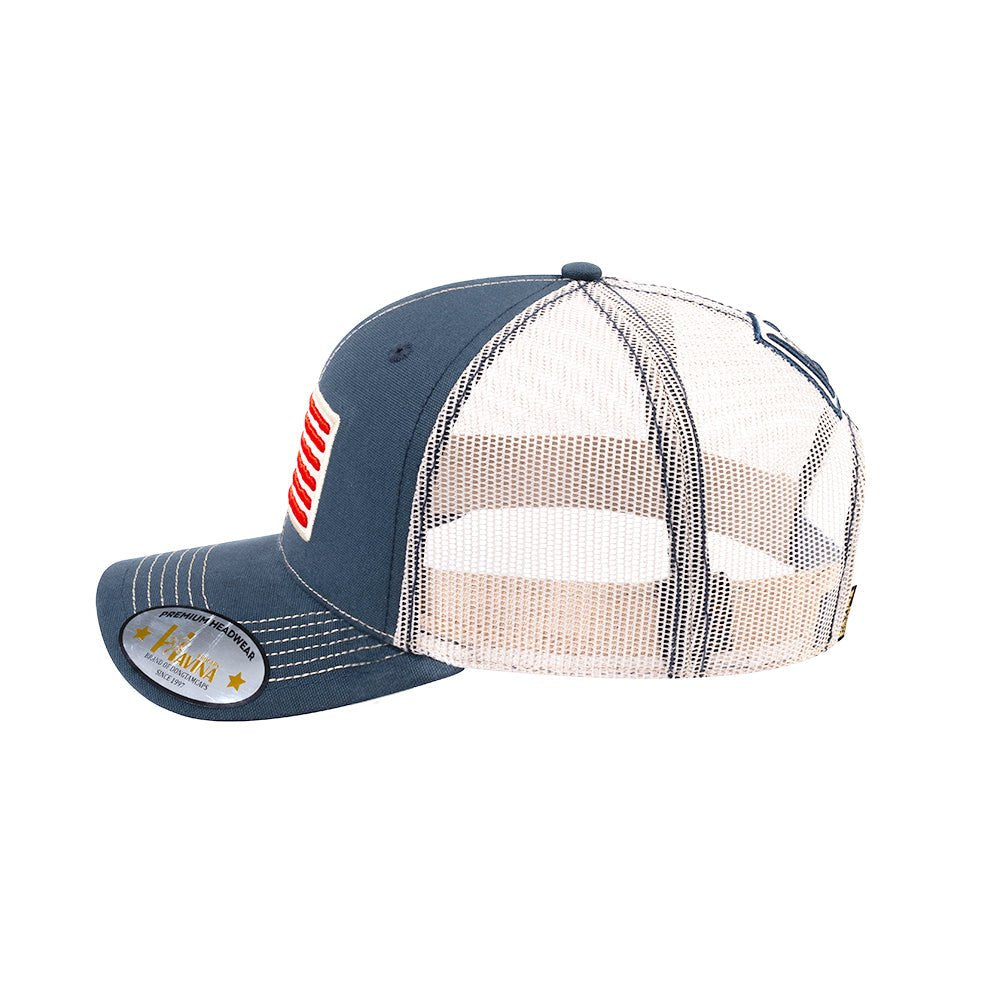 Unisex Embroidered The Us Flag, 6-Panel Trucker Hat, Navy/Beige, Classic, Adjustable Fit