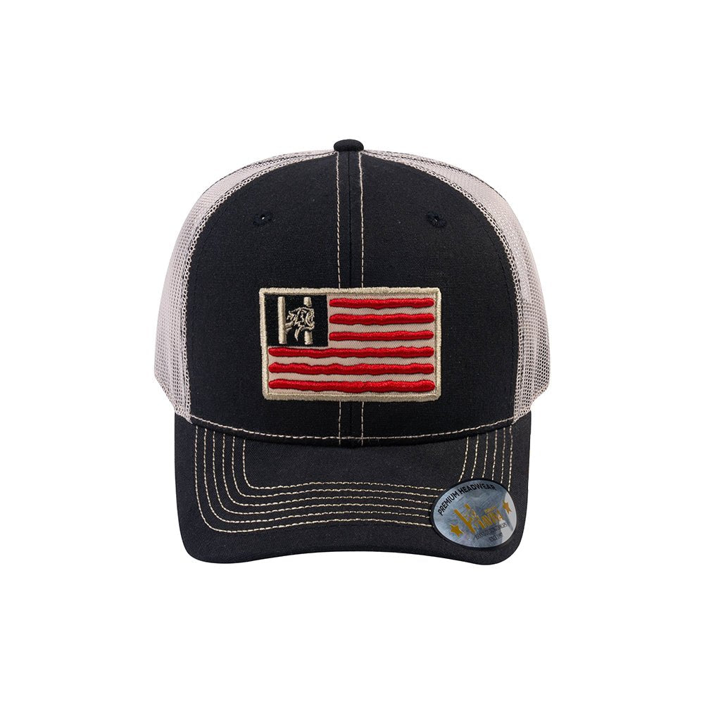 Unisex Embroidered The Us Flag, 6-Panel Trucker Hat, Black/Beige, Classic, Adjustable Fit