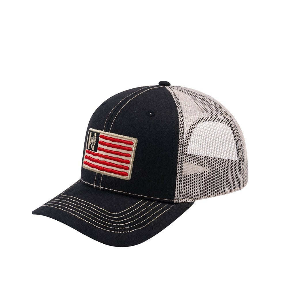 Unisex Embroidered The Us Flag, 6-Panel Trucker Hat, Black/Beige, Classic, Adjustable Fit