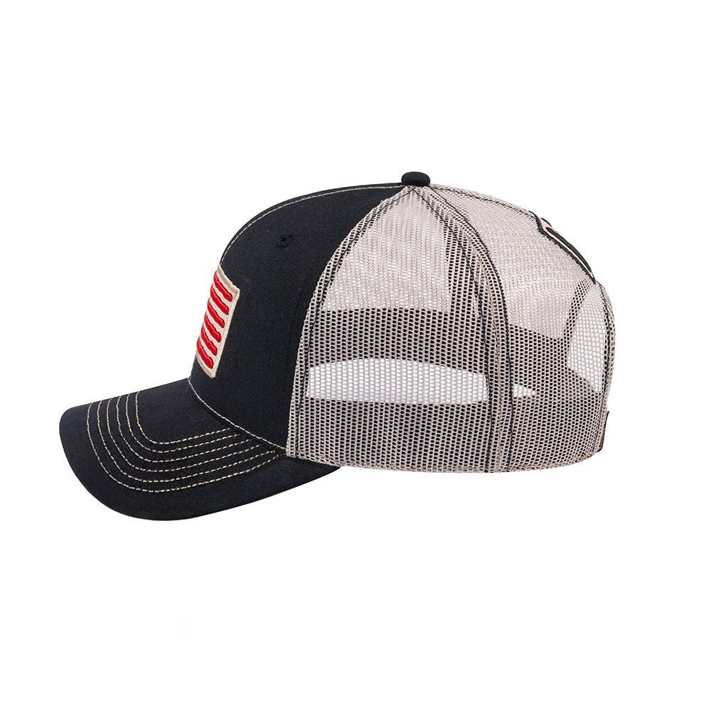 Unisex Embroidered The Us Flag, 6-Panel Trucker Hat, Black/Beige, Classic, Adjustable Fit