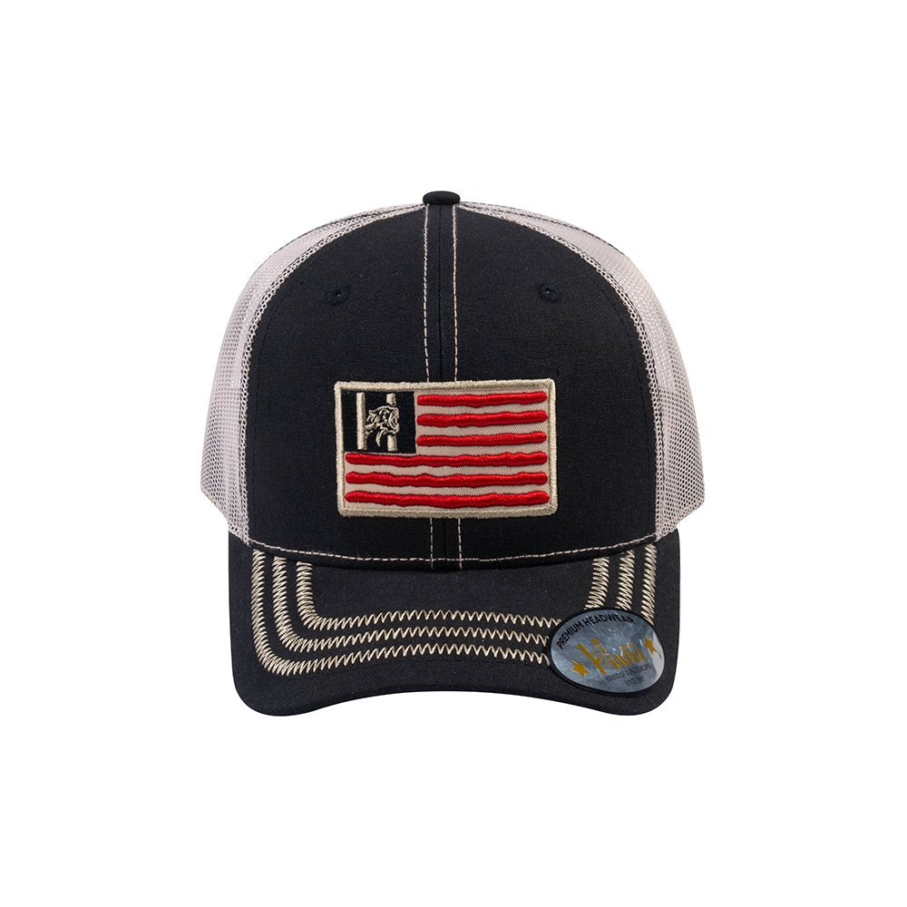 Unisex Embroidered The Us Flag, 6-Panel Trucker Hat, Black/Beige, Zig Zag, Adjustable Fit