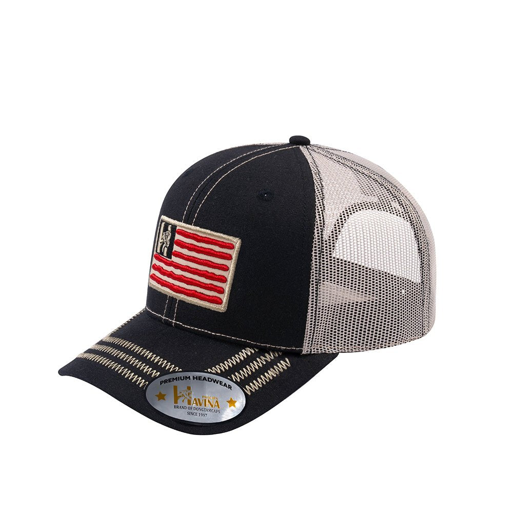 Unisex Embroidered The Us Flag, 6-Panel Trucker Hat, Black/Beige, Zig Zag, Adjustable Fit