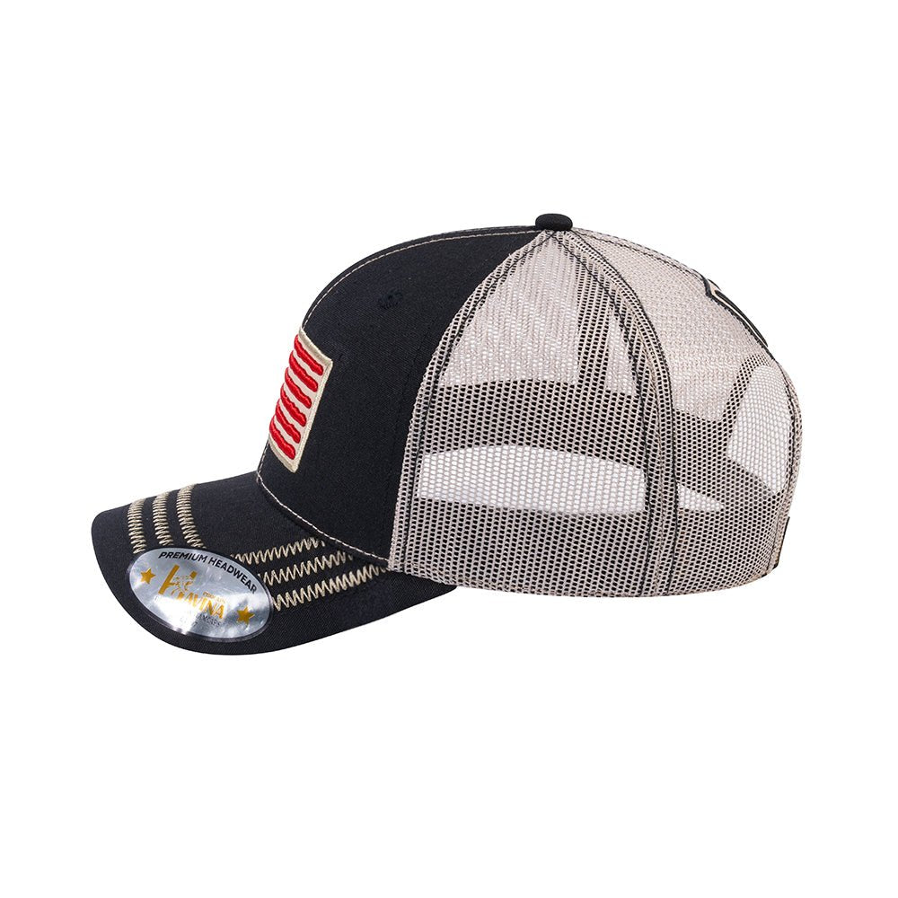 Unisex Embroidered The Us Flag, 6-Panel Trucker Hat, Black/Beige, Zig Zag, Adjustable Fit