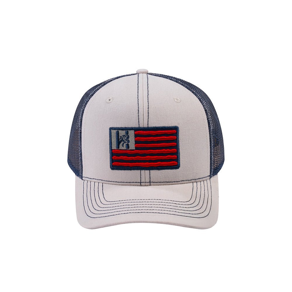 Unisex Embroidered The Us Flag, 6-Panel Trucker Hat, Beige/Navy, Classic, Adjustable Fit
