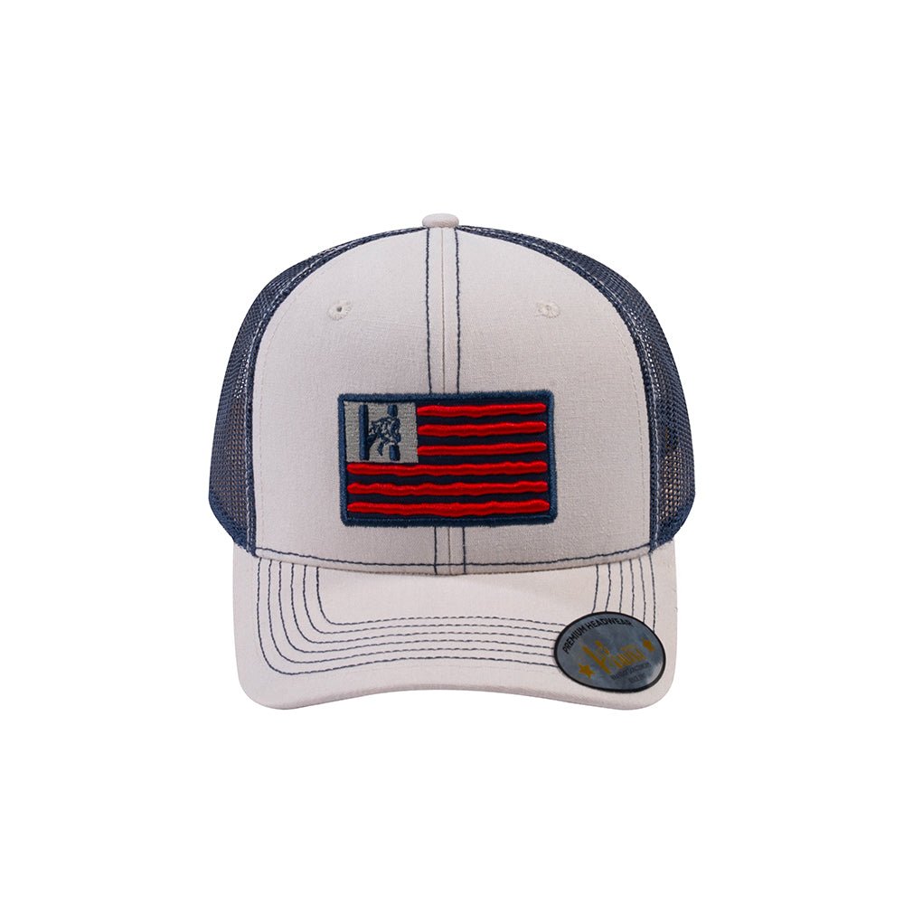 Unisex Embroidered The Us Flag, 6-Panel Trucker Hat, Beige/Navy, Classic, Adjustable Fit