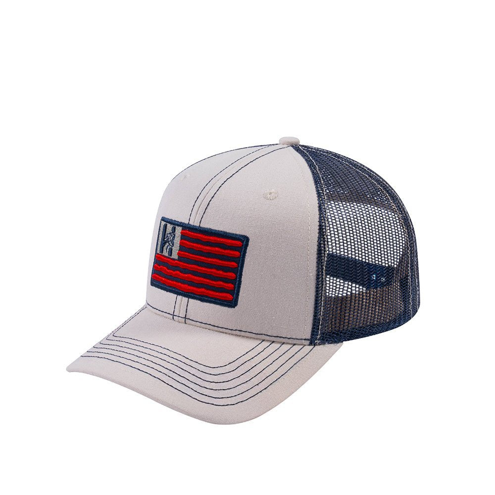 Unisex Embroidered The Us Flag, 6-Panel Trucker Hat, Beige/Navy, Classic, Adjustable Fit