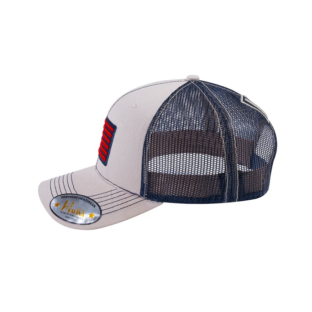 Unisex Embroidered The Us Flag, 6-Panel Trucker Hat, Beige/Navy, Classic, Adjustable Fit