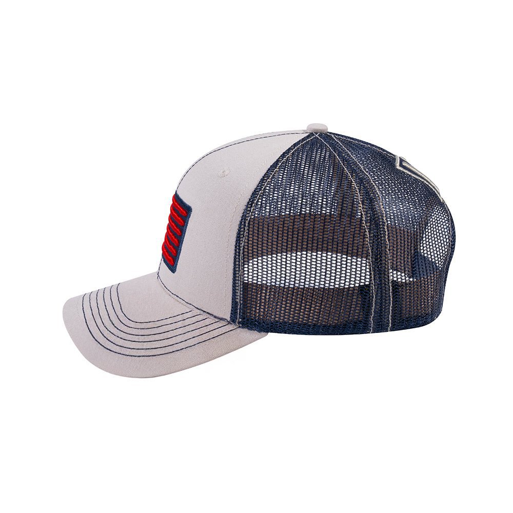 Unisex Embroidered The Us Flag, 6-Panel Trucker Hat, Beige/Navy, Classic, Adjustable Fit