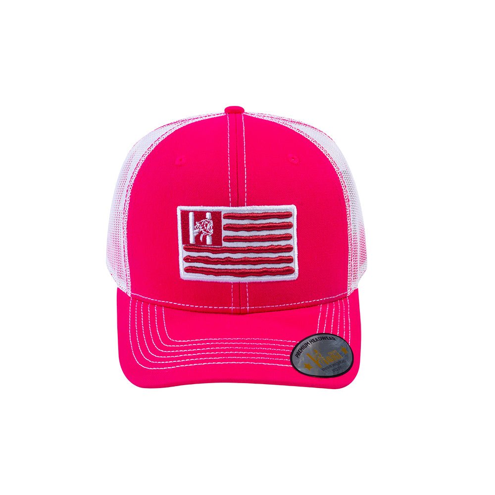 Unisex Embroidered The Us Flag, 6-Panel Trucker Hat, Pink/White, Classic, Adjustable Fit