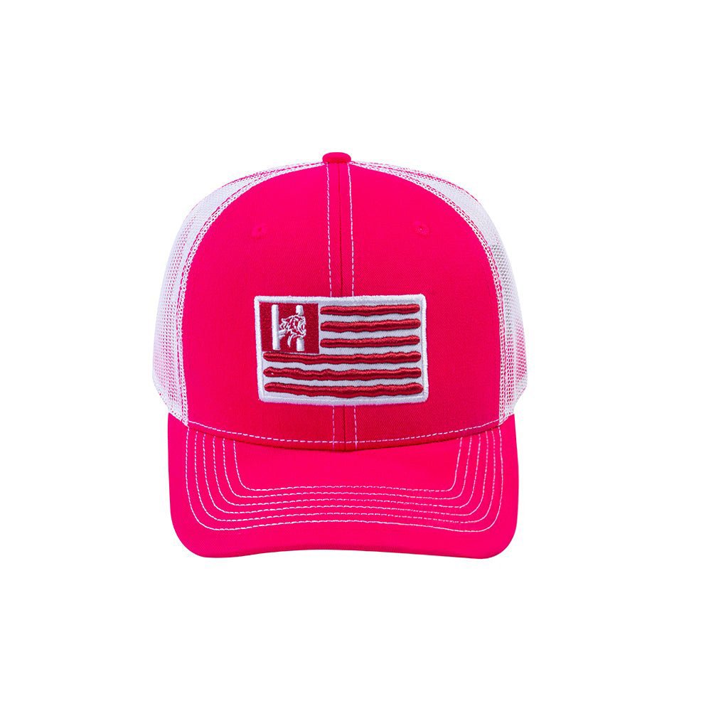 Unisex Embroidered The Us Flag, 6-Panel Trucker Hat, Pink/White, Classic, Adjustable Fit