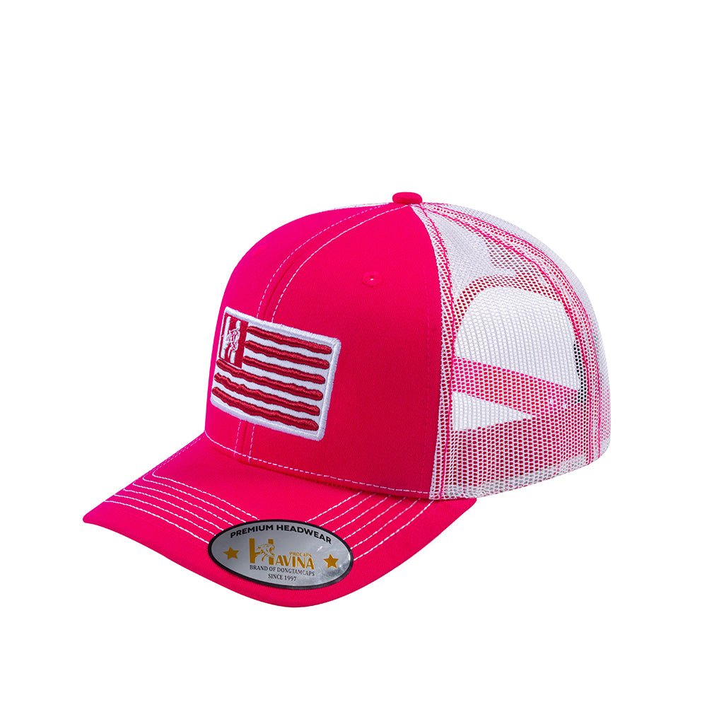 Unisex Embroidered The Us Flag, 6-Panel Trucker Hat, Pink/White, Classic, Adjustable Fit