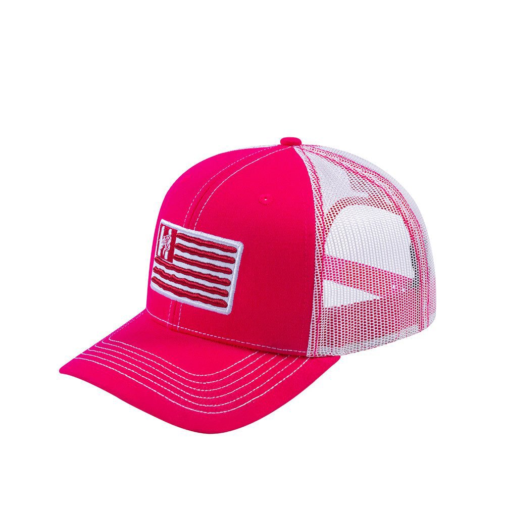 Unisex Embroidered The Us Flag, 6-Panel Trucker Hat, Pink/White, Classic, Adjustable Fit
