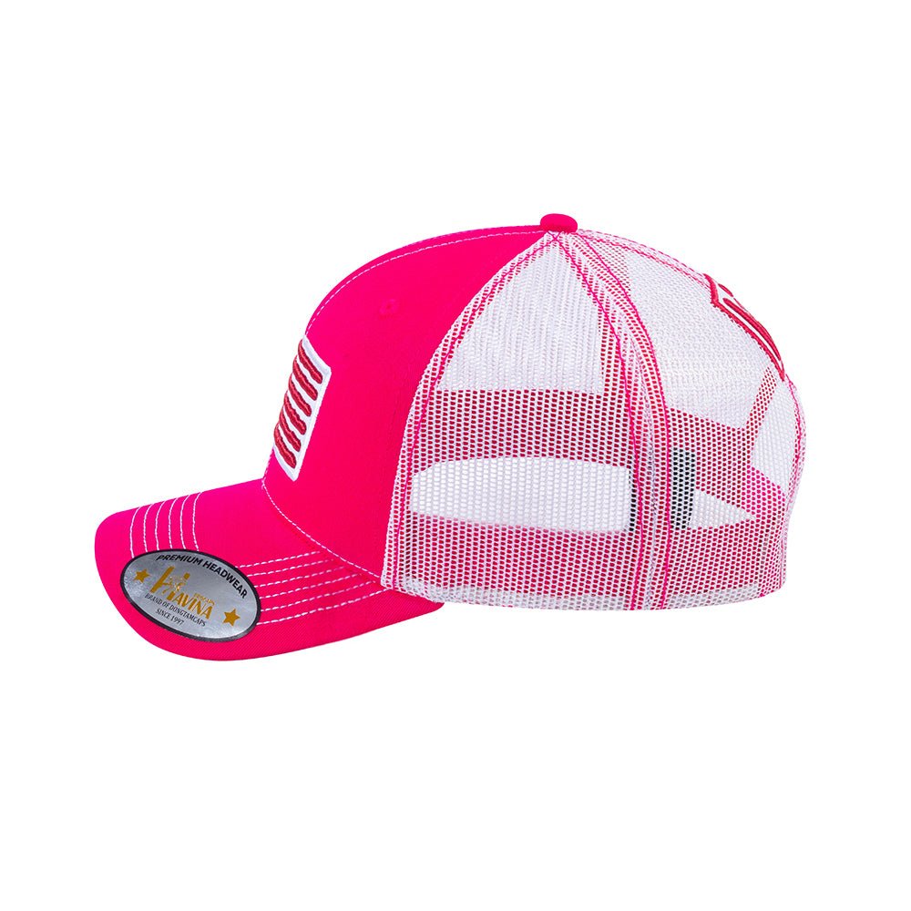 Unisex Embroidered The Us Flag, 6-Panel Trucker Hat, Pink/White, Classic, Adjustable Fit