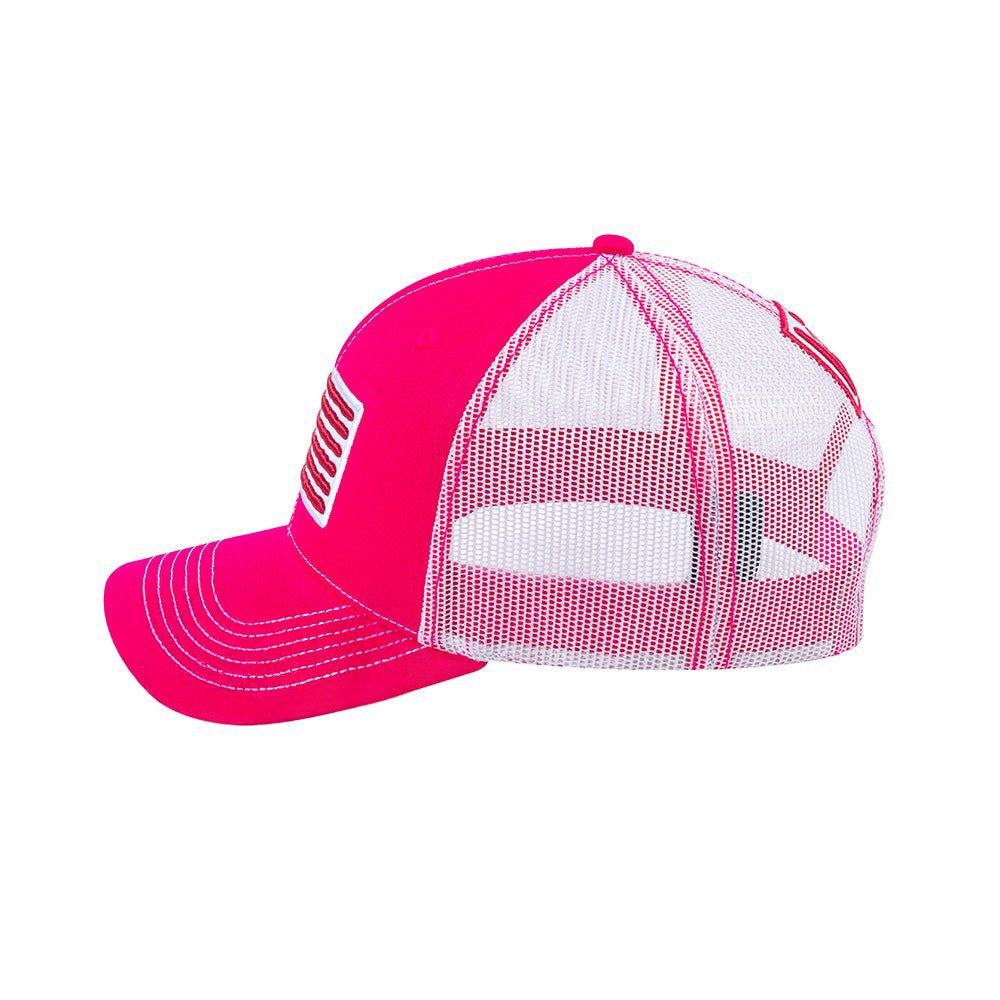Unisex Embroidered The Us Flag, 6-Panel Trucker Hat, Pink/White, Classic, Adjustable Fit