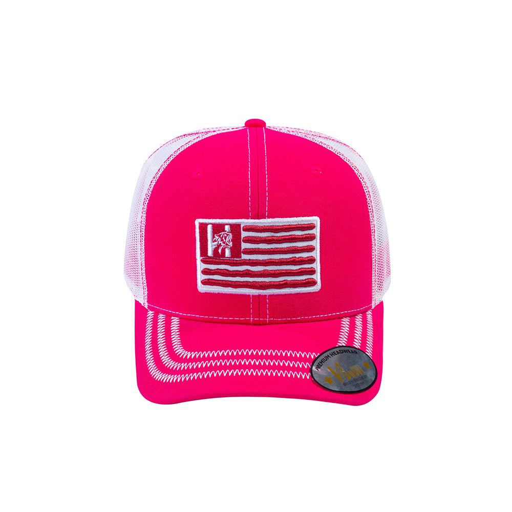 Unisex Embroidered The Us Flag, 6-Panel Trucker Hat, Pink/White, Zig Zag, Adjustable Fit