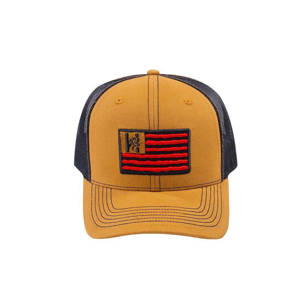 Unisex Embroidered The Us Flag, 6-Panel Trucker Hat, Light Brown/Black, Classic, Adjustable Fit
