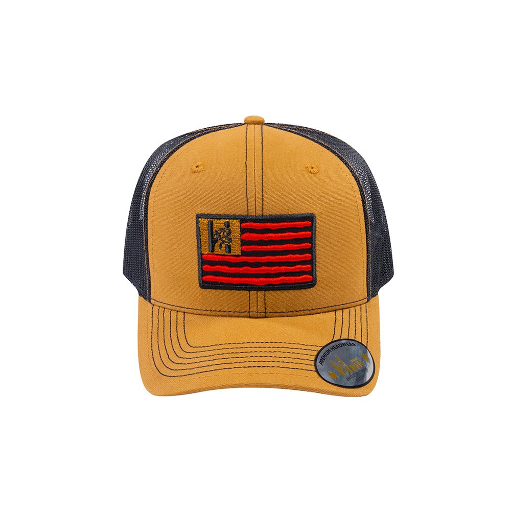 Unisex Embroidered The Us Flag, 6-Panel Trucker Hat, Light Brown/Black, Classic, Adjustable Fit