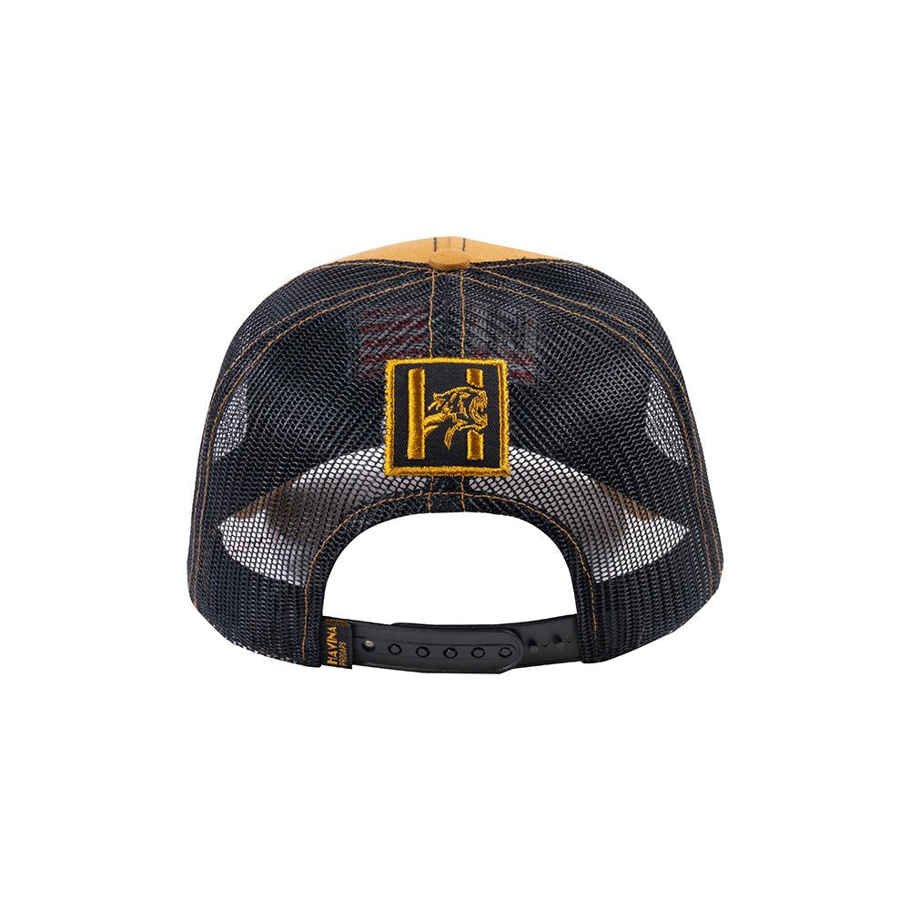 Unisex Embroidered The Us Flag, 6-Panel Trucker Hat, Light Brown/Black, Classic, Adjustable Fit