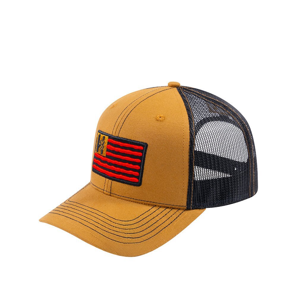 Unisex Embroidered The Us Flag, 6-Panel Trucker Hat, Light Brown/Black, Classic, Adjustable Fit