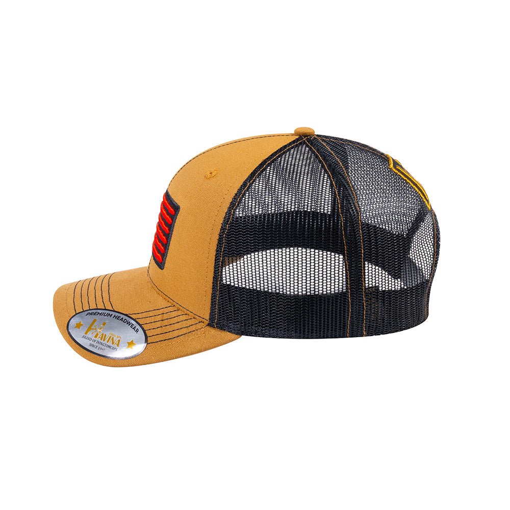Unisex Embroidered The Us Flag, 6-Panel Trucker Hat, Light Brown/Black, Classic, Adjustable Fit