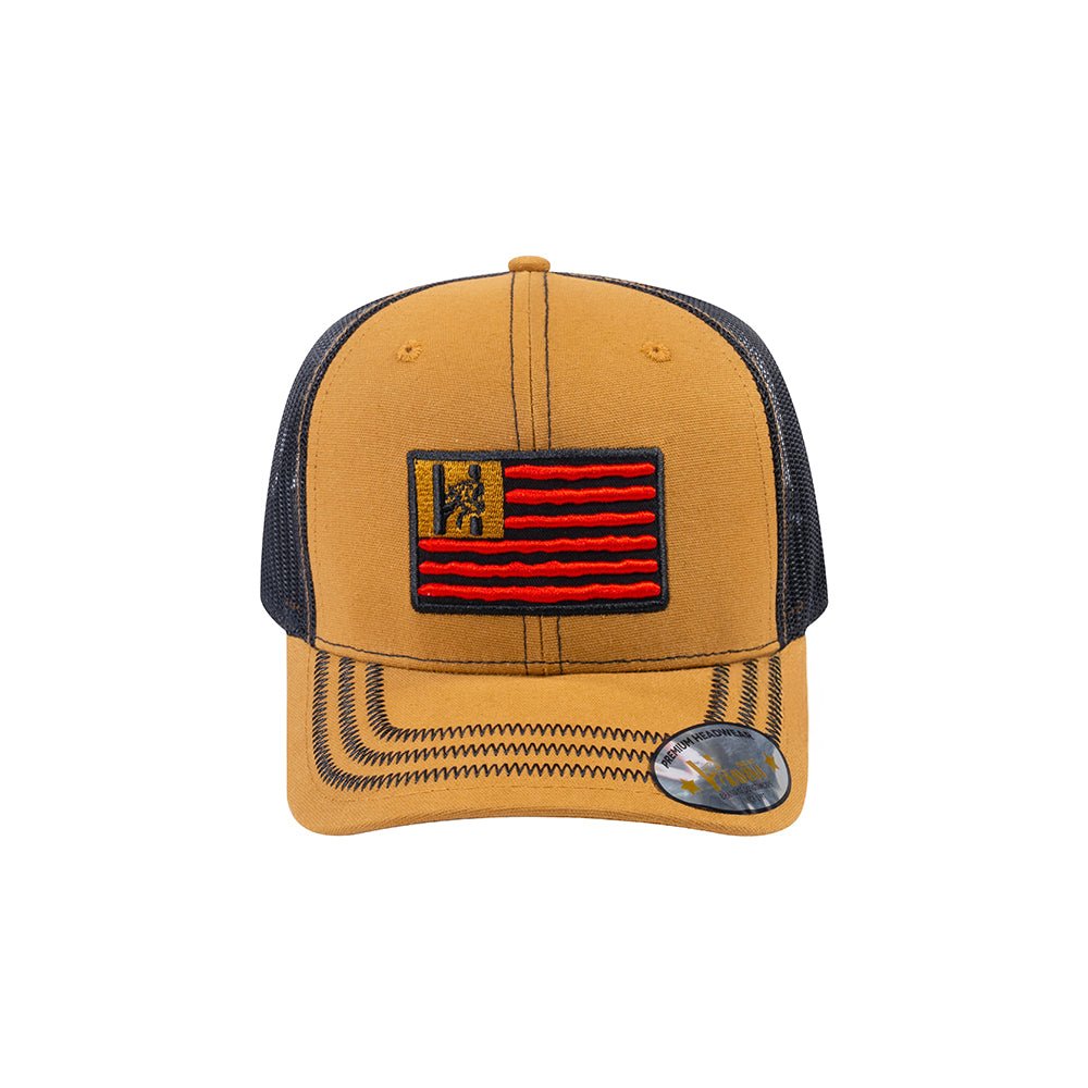Unisex Embroidered The Us Flag, 6-Panel Trucker Hat, Light Brown/Black, Zig Zag, Adjustable Fit