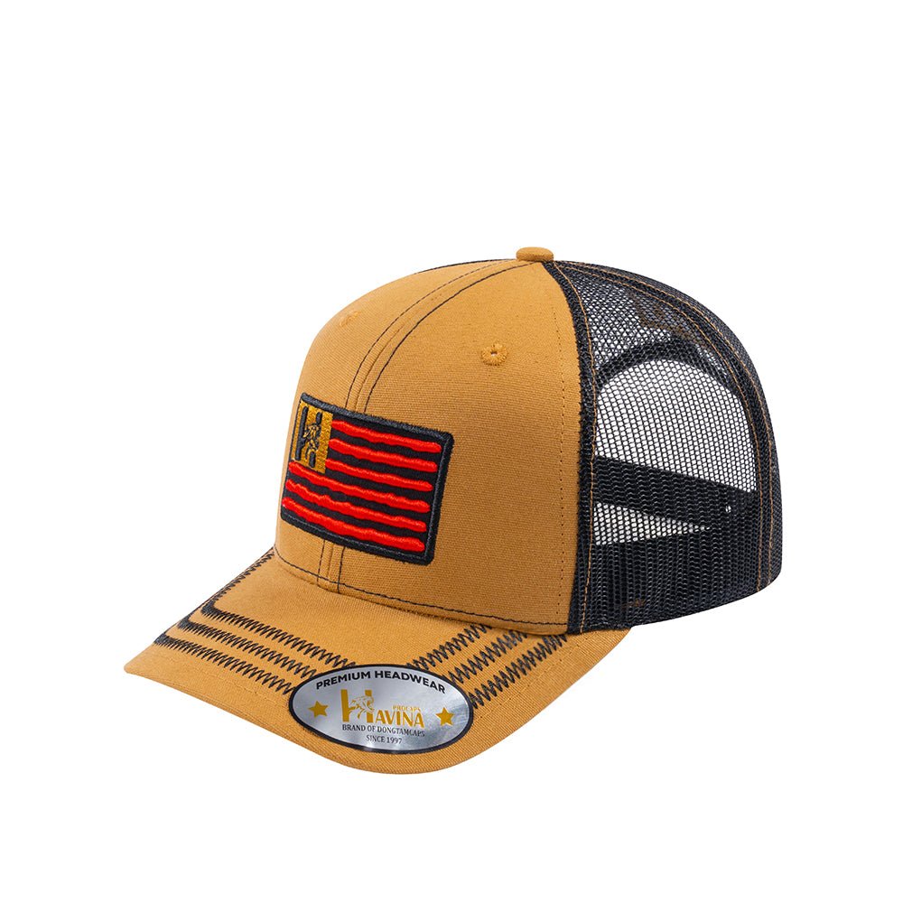 Unisex Embroidered The Us Flag, 6-Panel Trucker Hat, Light Brown/Black, Zig Zag, Adjustable Fit