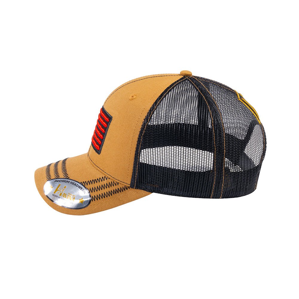 Unisex Embroidered The Us Flag, 6-Panel Trucker Hat, Light Brown/Black, Zig Zag, Adjustable Fit