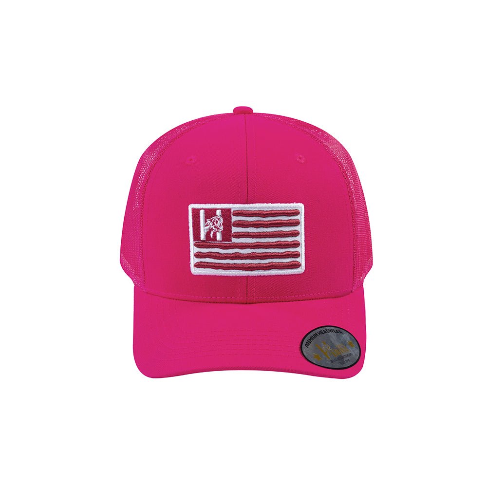 Unisex Embroidered The US Flag, 6-Panel Trucker Hat, Pink/Pink- Classic, Adjustable Fit