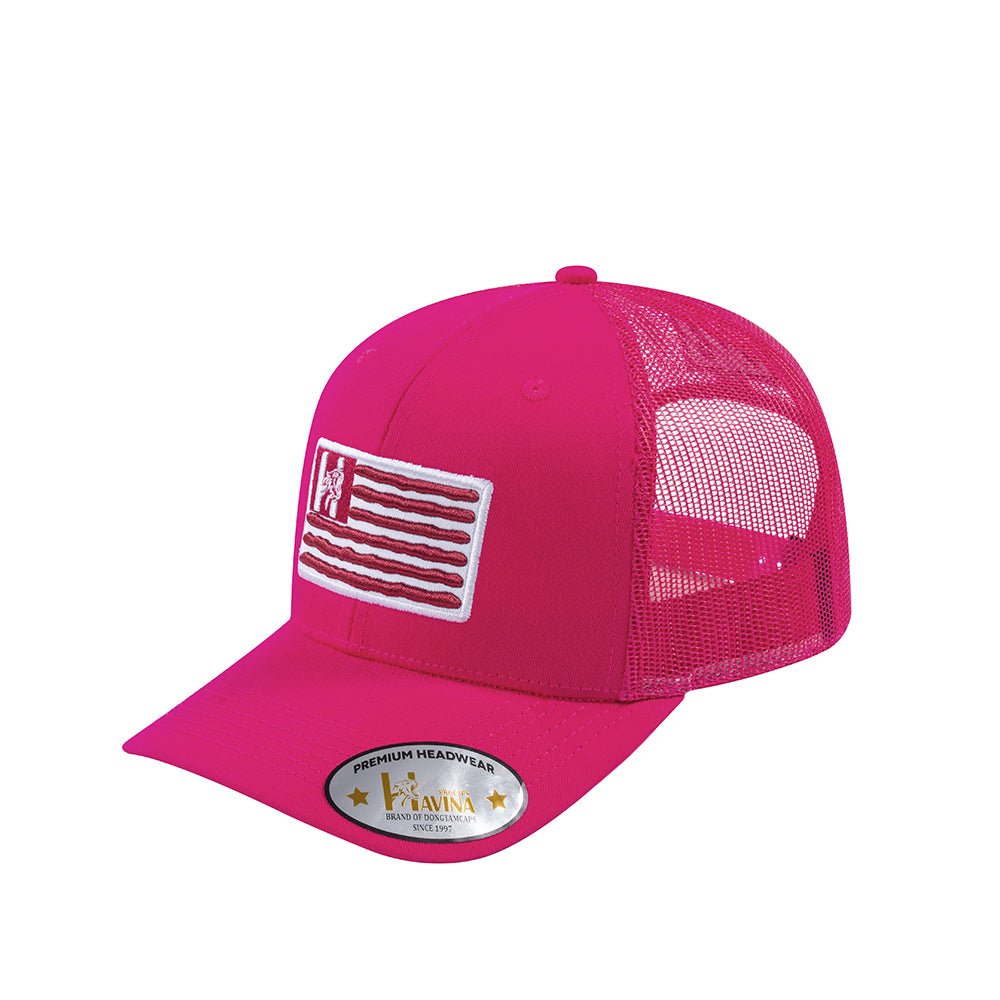 Unisex Embroidered The Us Flag, 6-Panel Trucker Hat, Pink/Pink, Classic, Adjustable Fit