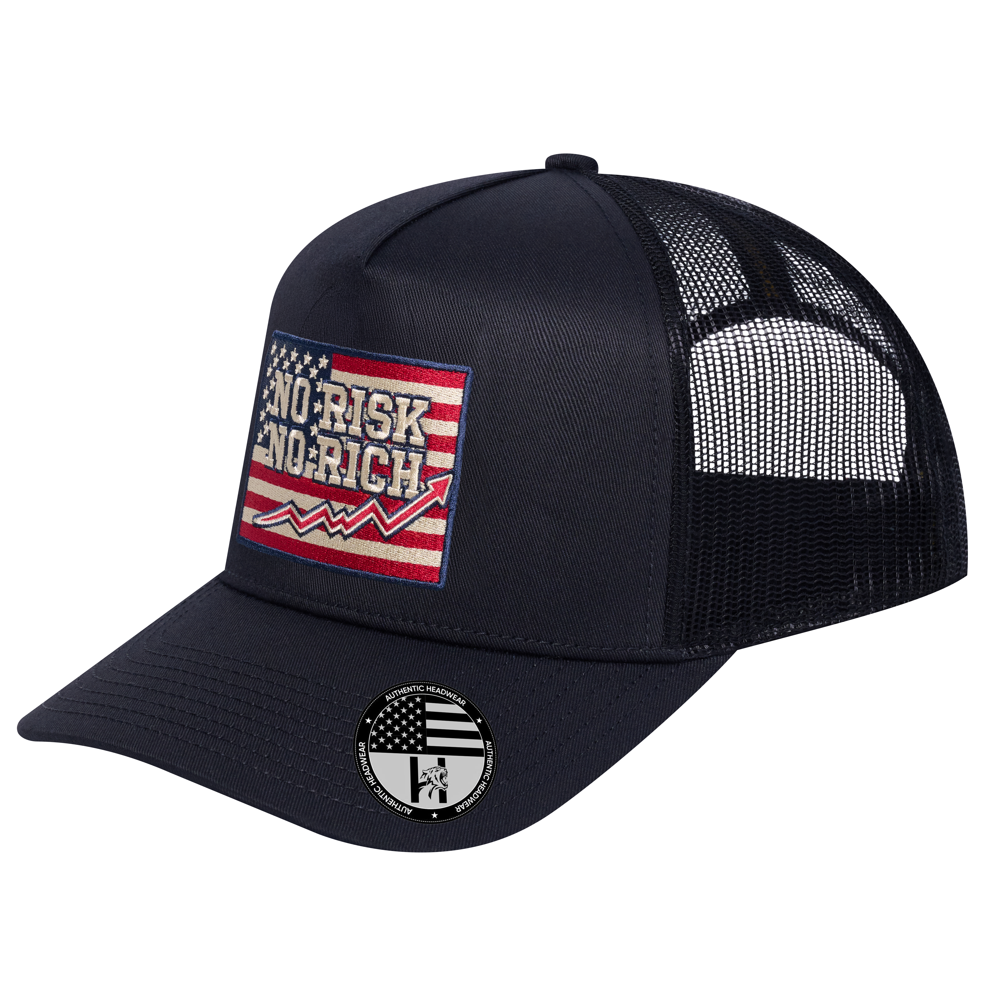 No Risk No Rich US Flag 5-Panel Trucker Hat