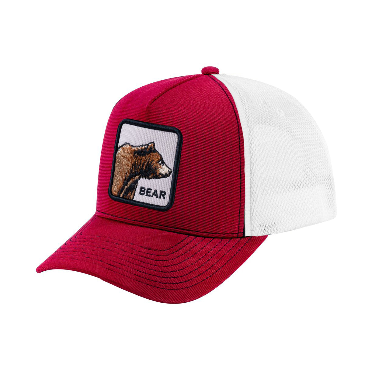 V2 Embroidered The Bear - 5 Panel Trucker Hat - Burgundy/White