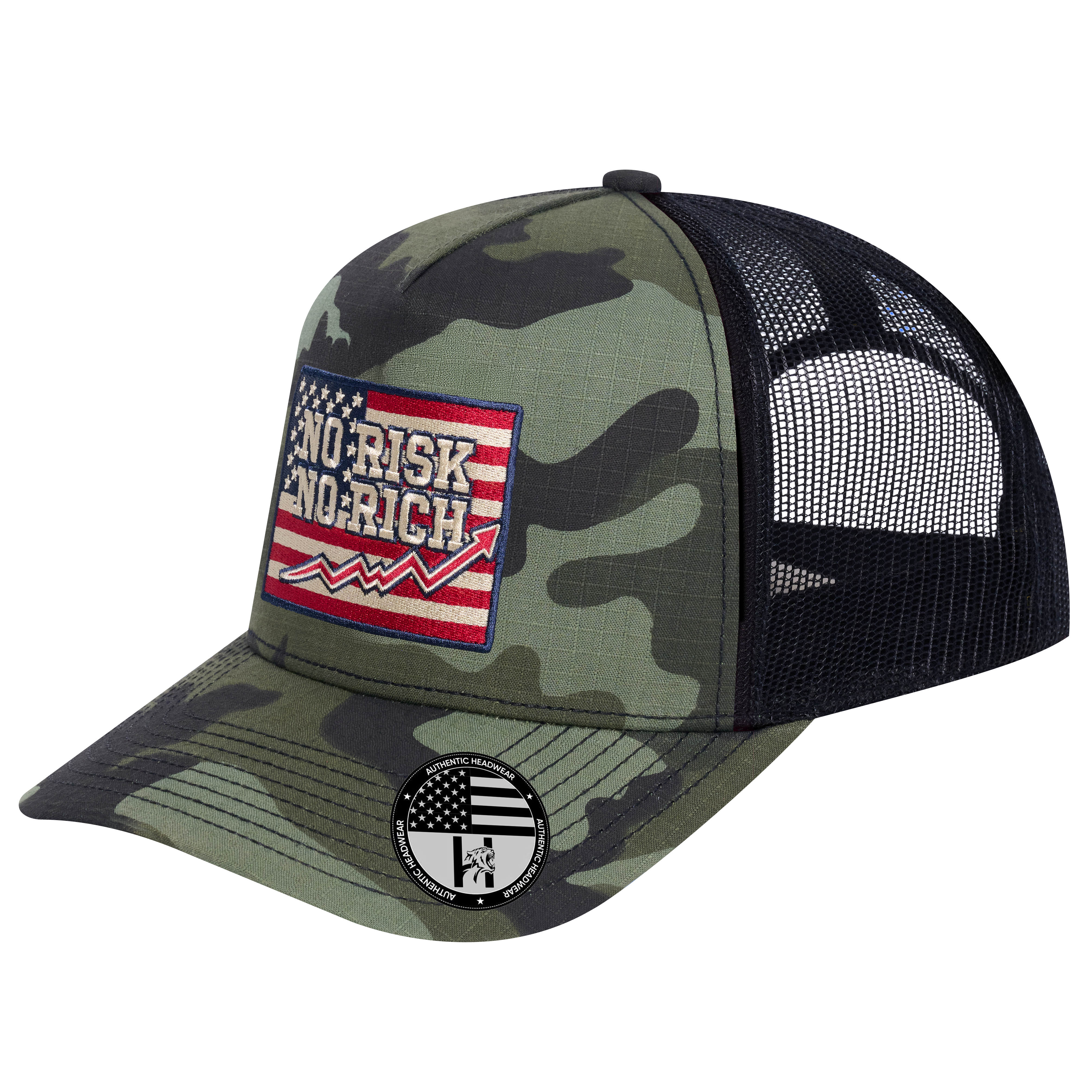No Risk No Rich US Flag 5-Panel Trucker Hat