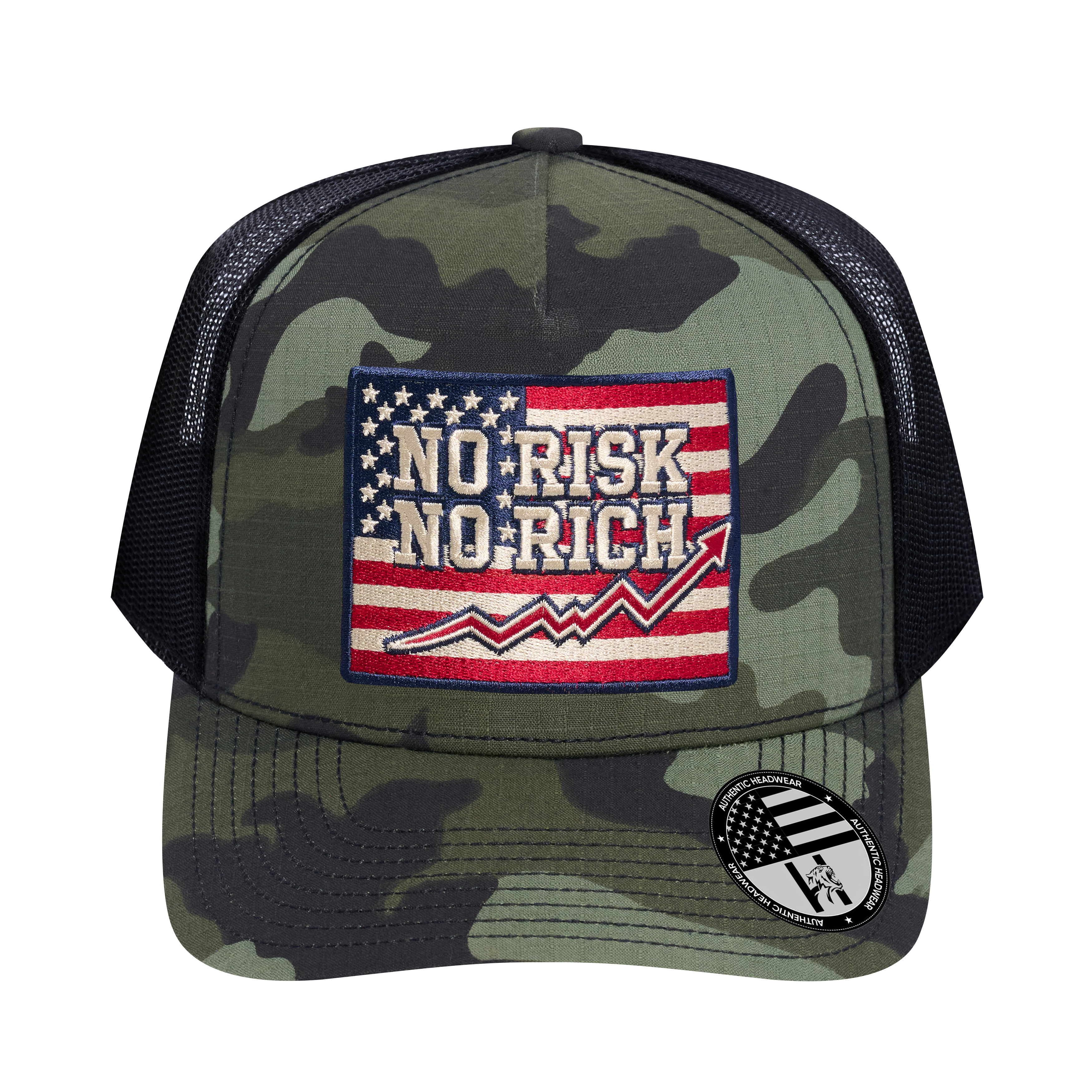 No Risk No Rich US Flag 5-Panel Trucker Hat