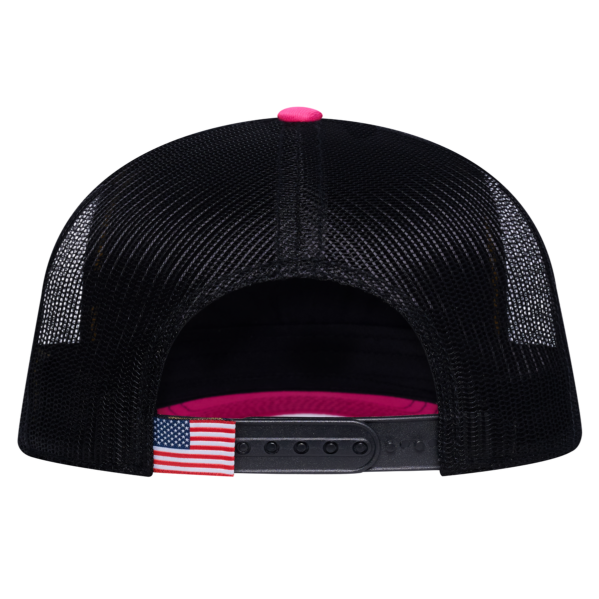 The Loyal 5-Panel Trucker Hat - Pink front and Black mesh back - back view