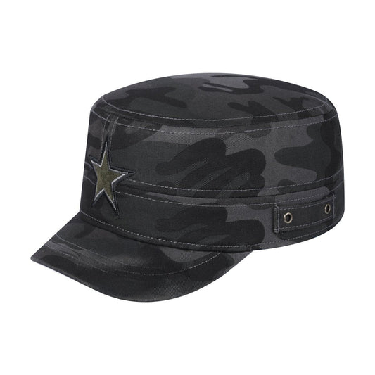 Star Military Hat with Black Camo front and Black Camo back