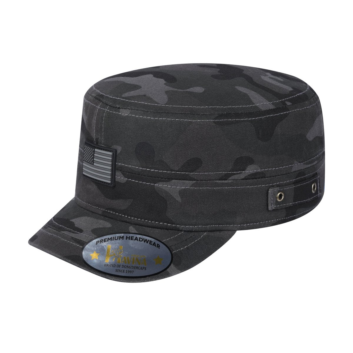 Unisex Rubber The US Flag, Military Hat, Black Camo/Black Camo, Adjustable Fit