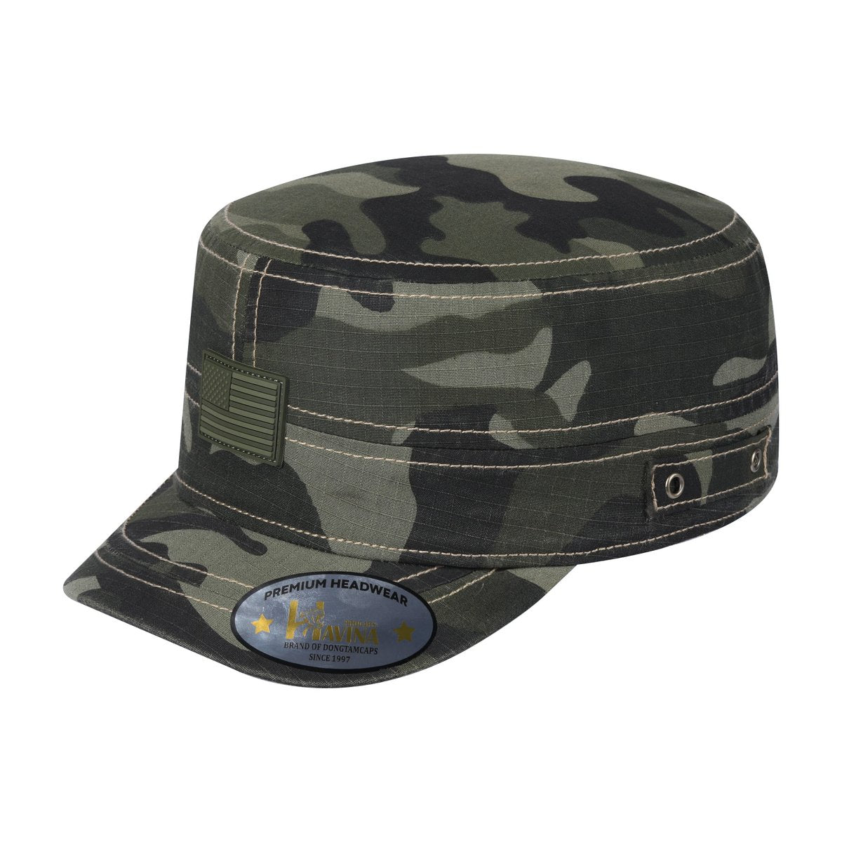 Unisex Rubber The US Flag, Military Hat, Green Camo/Green Camo, Adjustable Fit