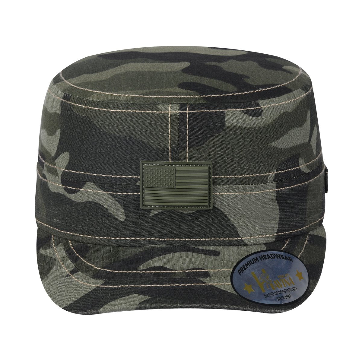Unisex Rubber The US Flag, Military Hat, Green Camo/Green Camo, Adjustable Fit