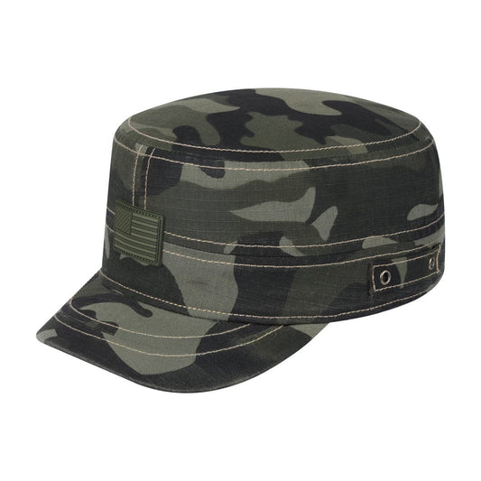 Rubber the US Flag Military Hat with Green Camo front and Green Camo back