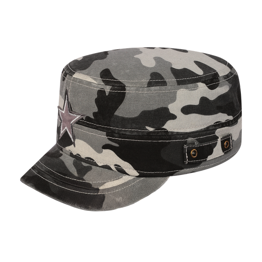 Star Military Hat with Grey Camo front and Grey Camo back