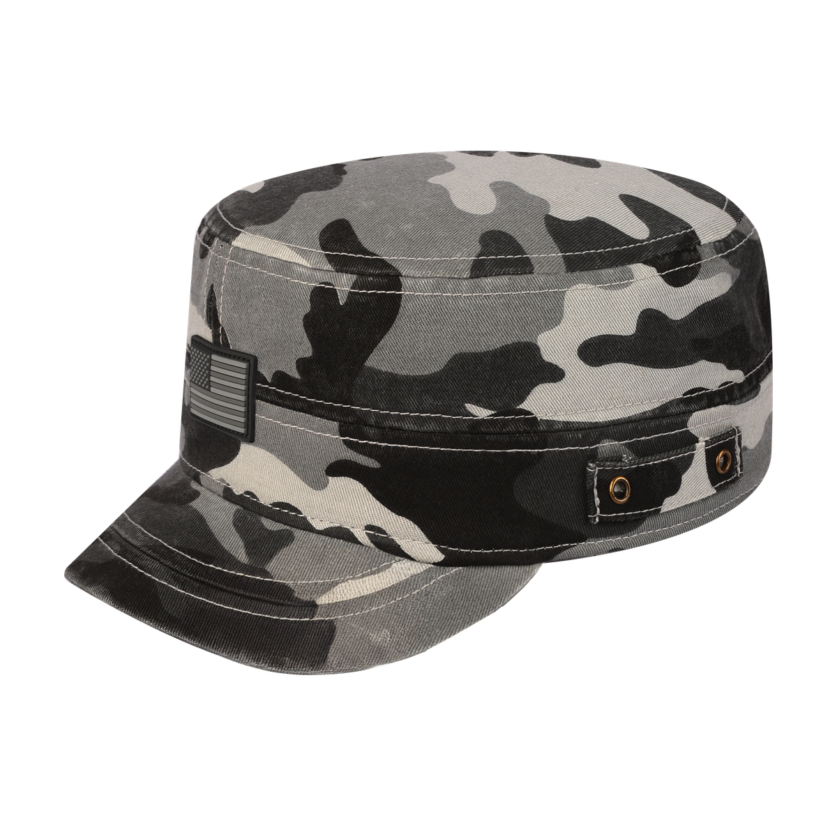 Unisex Rubber The US Flag, Military Hat, Grey Camo/Grey Camo, Adjustable Fit