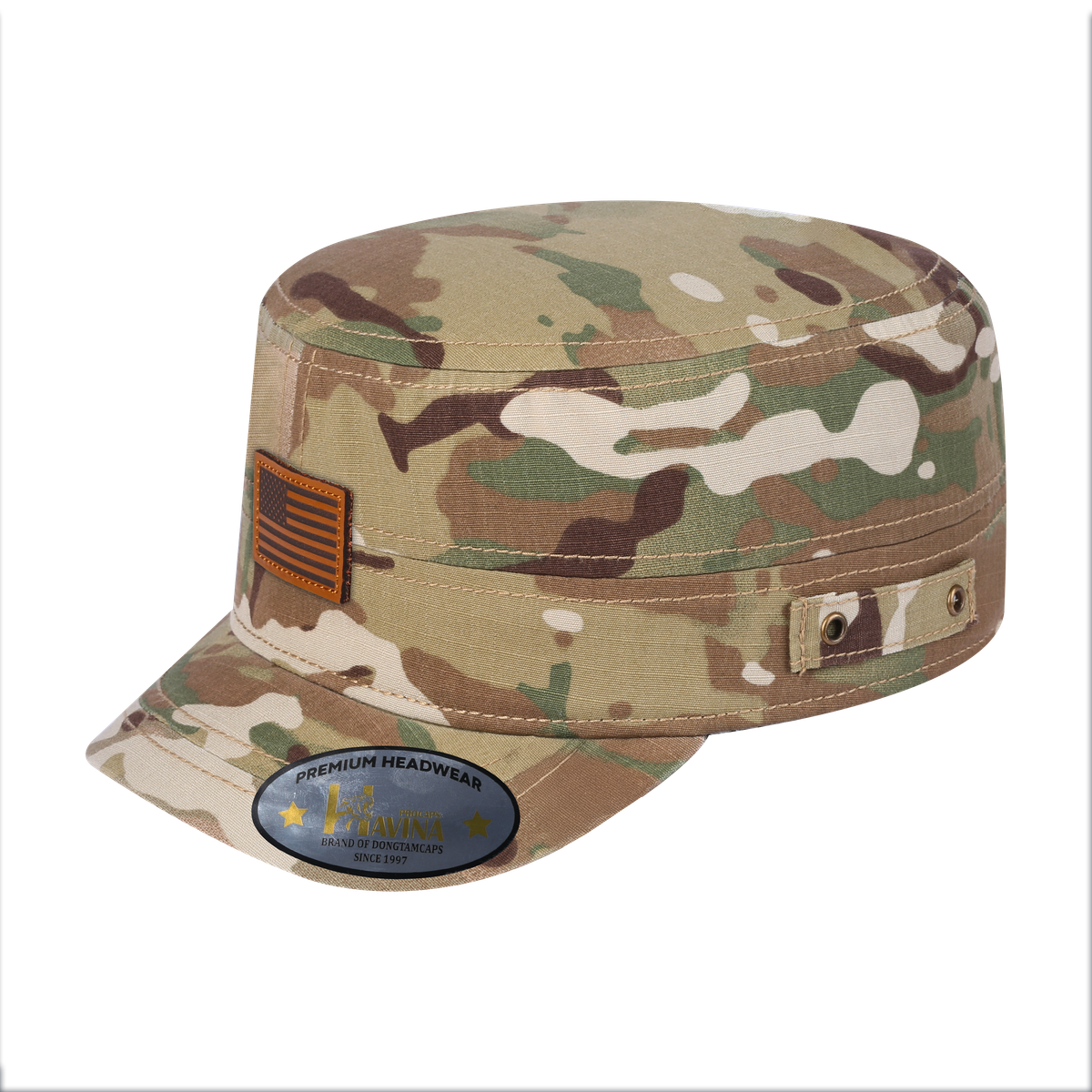 Unisex Leather The US Flag, Military Hat, Khaki Camo/Khaki Camo, Adjustable Fit