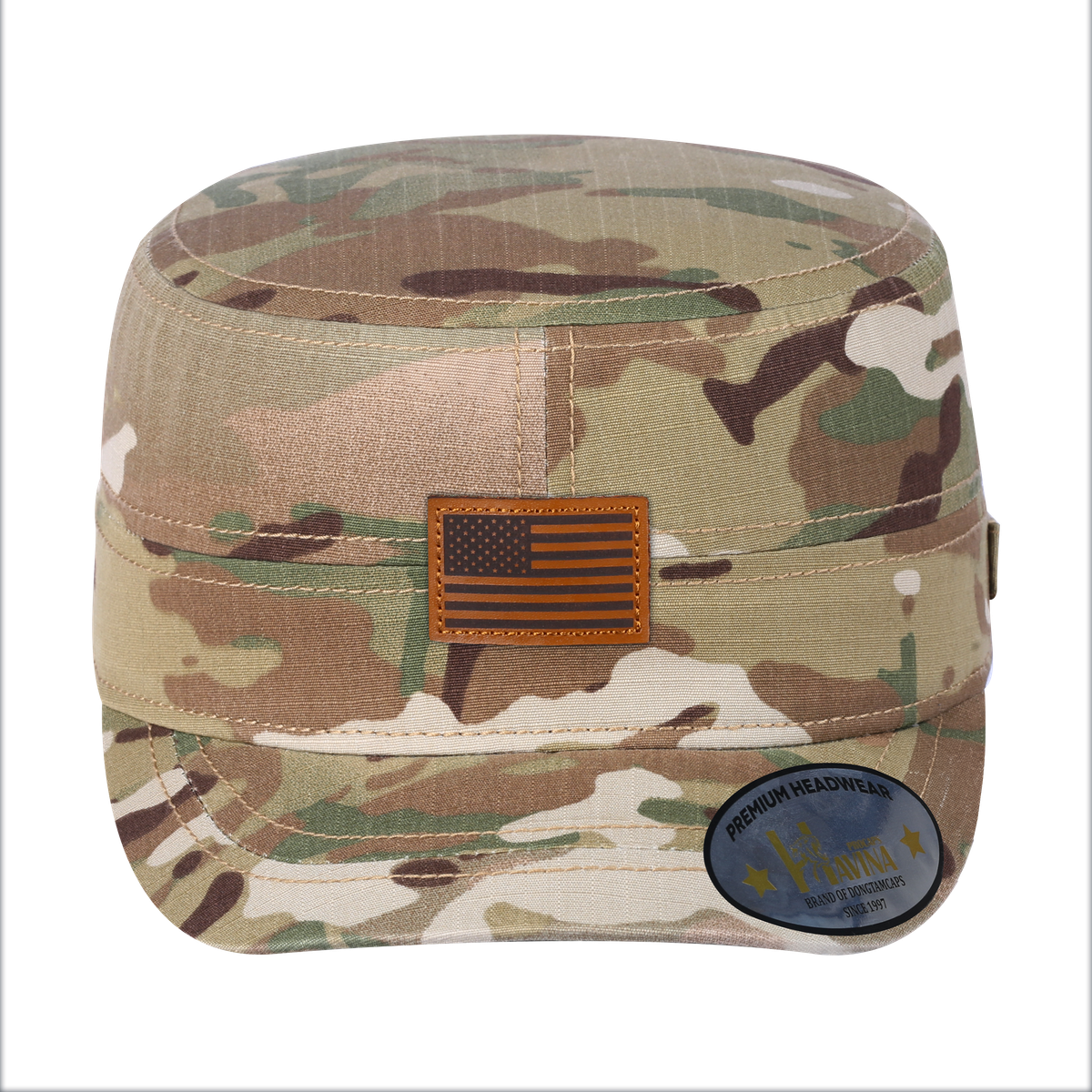 Unisex Leather The US Flag, Military Hat, Khaki Camo/Khaki Camo, Adjustable Fit