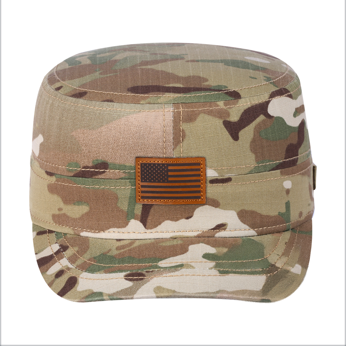 Unisex Leather The US Flag, Military Hat, Khaki Camo/Khaki Camo, Adjustable Fit