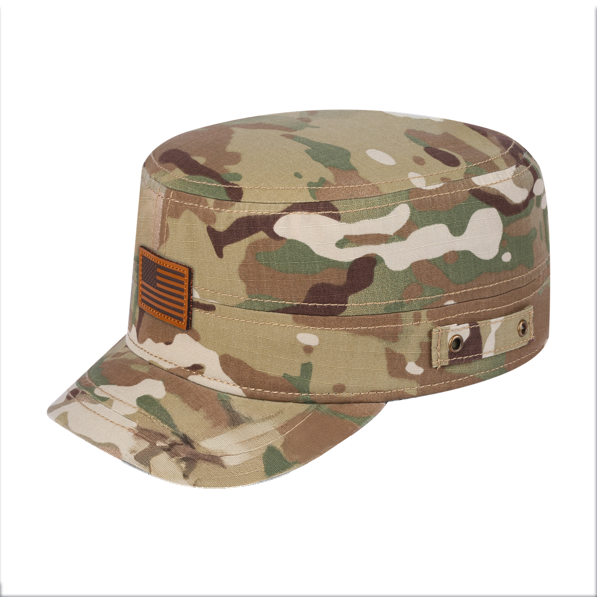 Unisex Leather The US Flag, Military Hat, Khaki Camo/Khaki Camo, Adjustable Fit