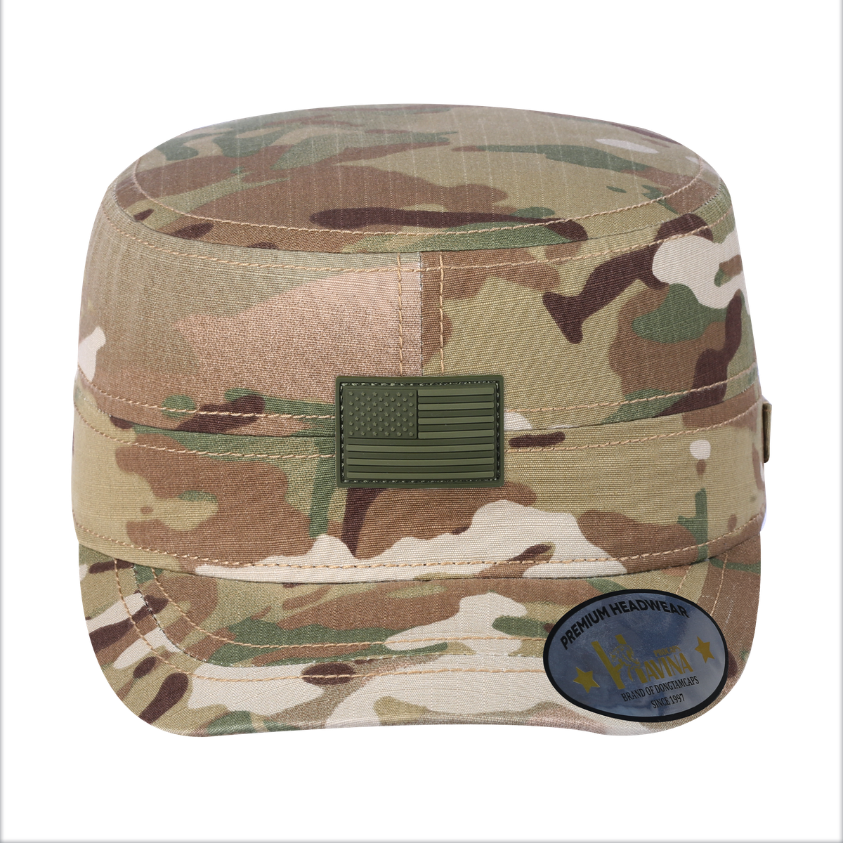 Unisex Rubber The US Flag, Military Hat, Khaki Camo/Khaki Camo, Adjustable Fit