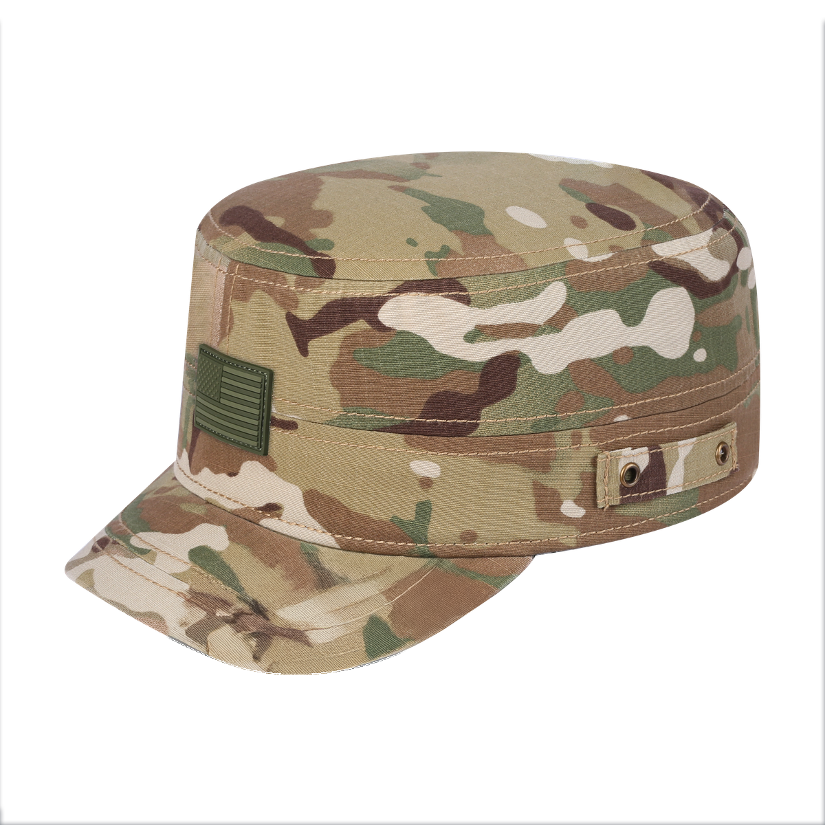 Unisex Rubber The US Flag, Military Hat, Khaki Camo/Khaki Camo, Adjustable Fit
