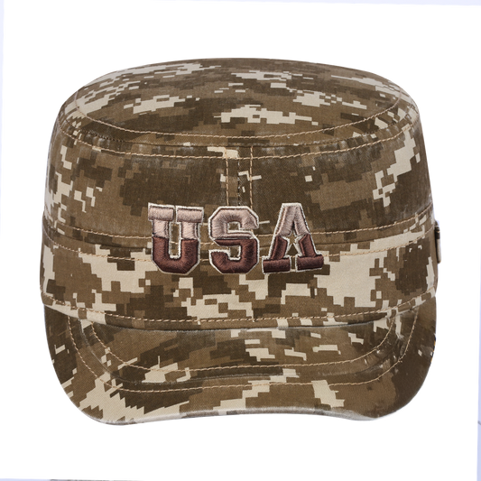 USA Military Hat with Khaki Camo front and Khaki Camo back